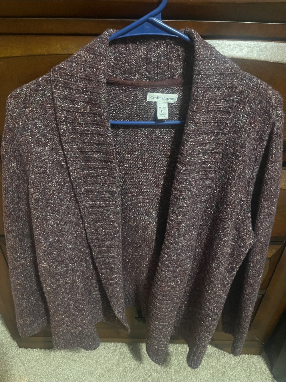 croft & barrow Marled Wine Shawl-Collar Open-Front Cardigan - Picture 4 of 4